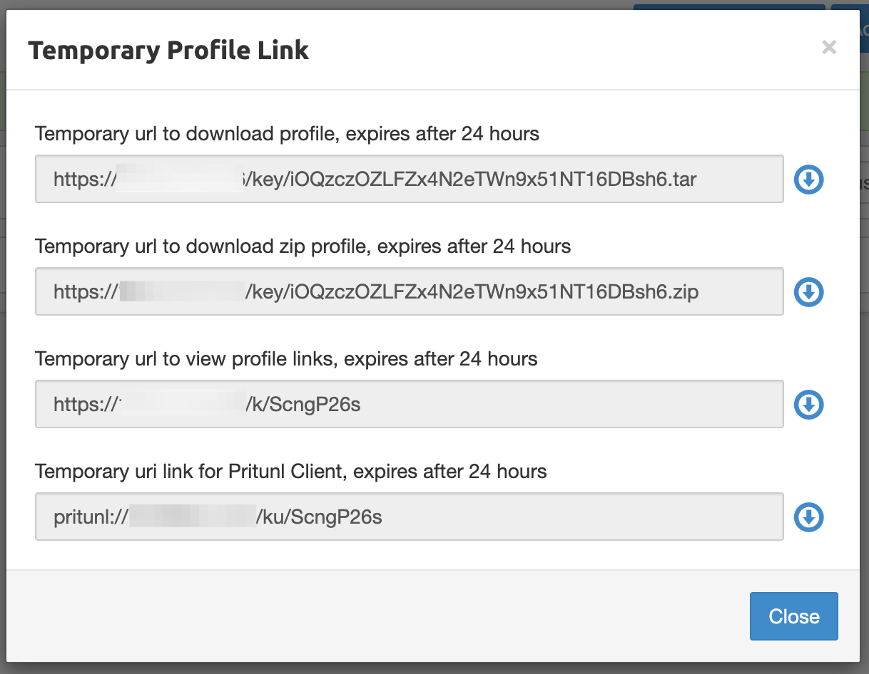 Pritunl Temporary Profile Links